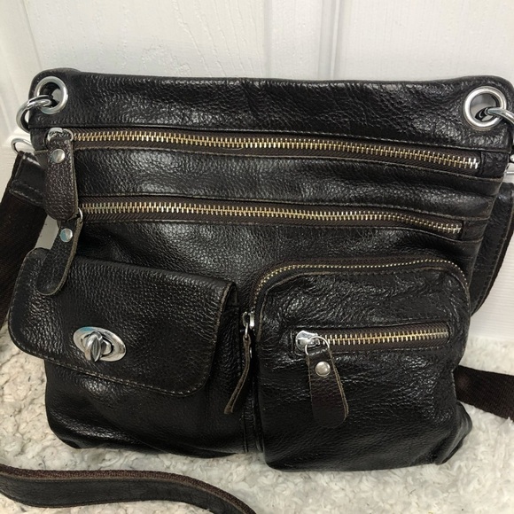 CLASSIC beautiful Brown Leather Crossbody Bag Purse - Picture 4 of 7